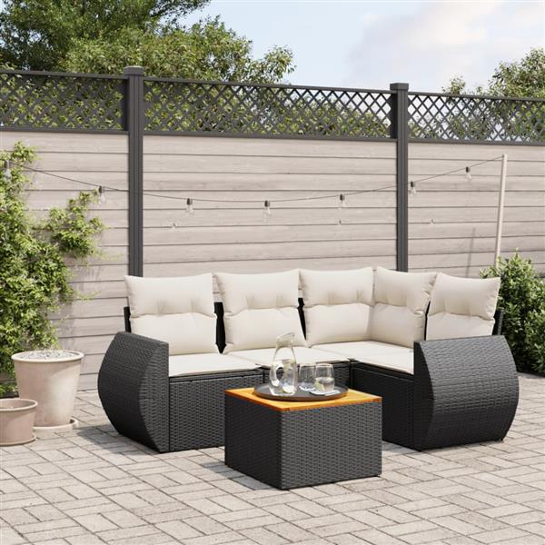 Grote foto vidaxl 5 delige loungeset met kussens poly rattan zwart tuin en terras tuinmeubelen