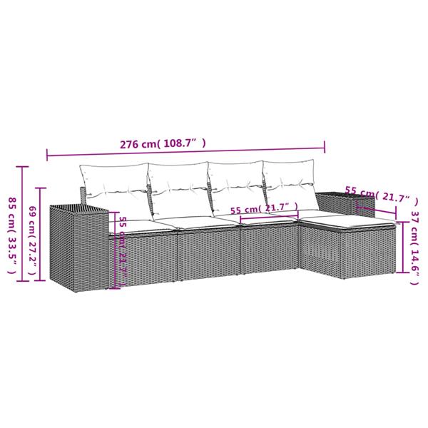 Grote foto vidaxl 5 delige loungeset met kussens poly rattan zwart tuin en terras tuinmeubelen