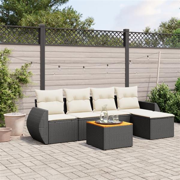 Grote foto vidaxl 6 delige loungeset met kussens poly rattan zwart tuin en terras tuinmeubelen