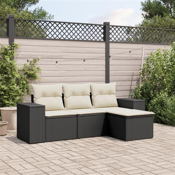 Grote foto vidaxl 4 delige loungeset met kussens poly rattan zwart tuin en terras tuinmeubelen