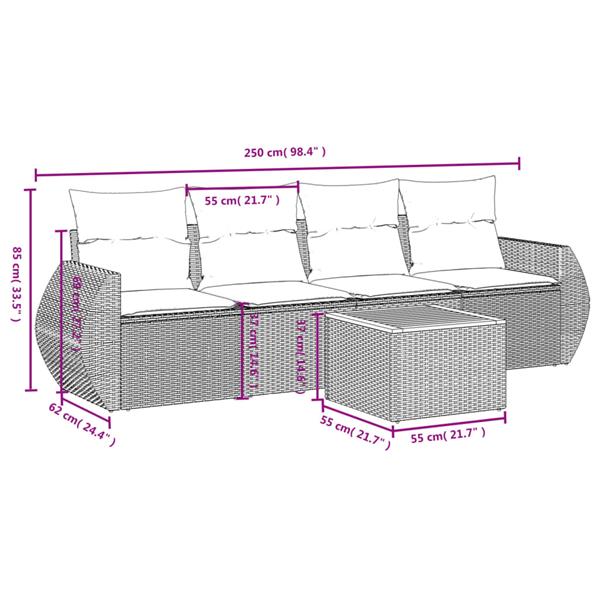 Grote foto vidaxl 5 delige loungeset met kussens poly rattan zwart tuin en terras tuinmeubelen