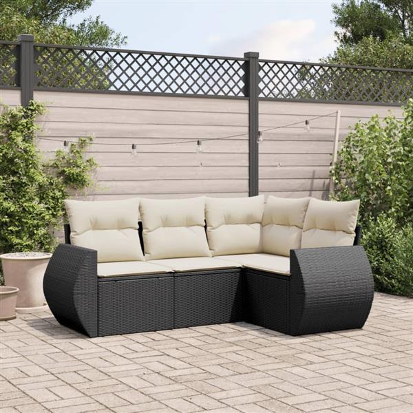 Grote foto vidaxl 4 delige loungeset met kussens poly rattan zwart tuin en terras tuinmeubelen