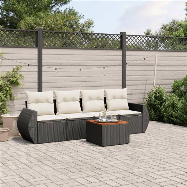 Grote foto vidaxl 5 delige loungeset met kussens poly rattan zwart tuin en terras tuinmeubelen