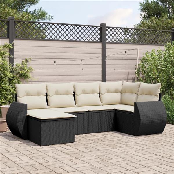 Grote foto vidaxl 6 delige loungeset met kussens poly rattan zwart tuin en terras tuinmeubelen