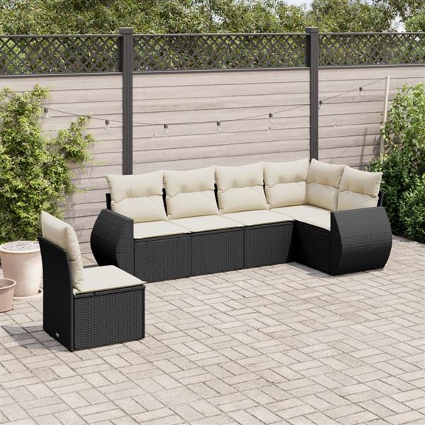 Grote foto vidaxl 6 delige loungeset met kussens poly rattan zwart tuin en terras tuinmeubelen