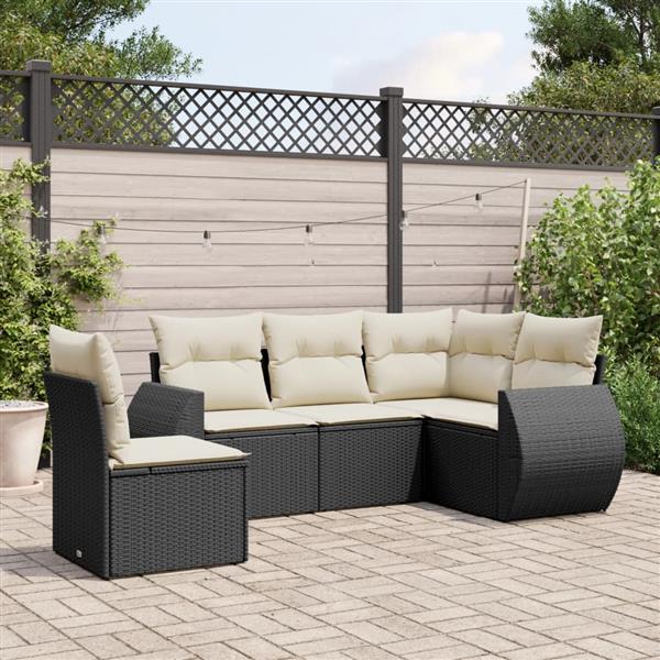 Grote foto vidaxl 5 delige loungeset met kussens poly rattan zwart tuin en terras tuinmeubelen