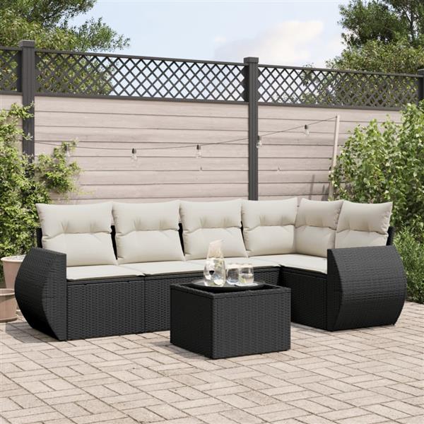 Grote foto vidaxl 6 delige loungeset met kussens poly rattan zwart tuin en terras tuinmeubelen