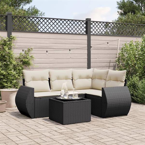 Grote foto vidaxl 5 delige loungeset met kussens poly rattan zwart tuin en terras tuinmeubelen