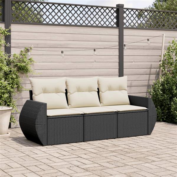 Grote foto vidaxl 3 delige loungeset met kussens poly rattan zwart tuin en terras tuinmeubelen