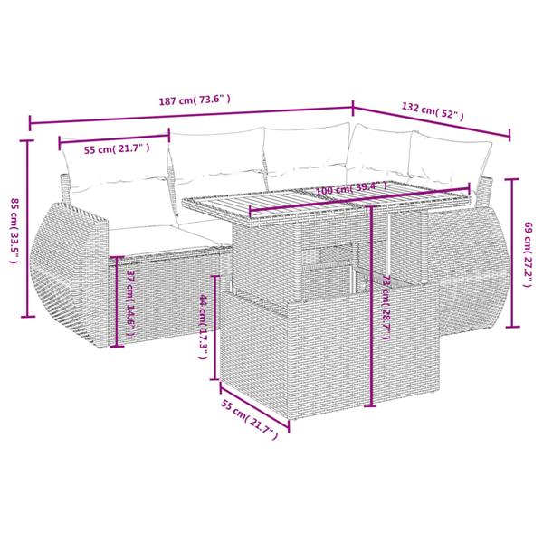 Grote foto vidaxl 5 delige loungeset met kussens poly rattan zwart tuin en terras tuinmeubelen