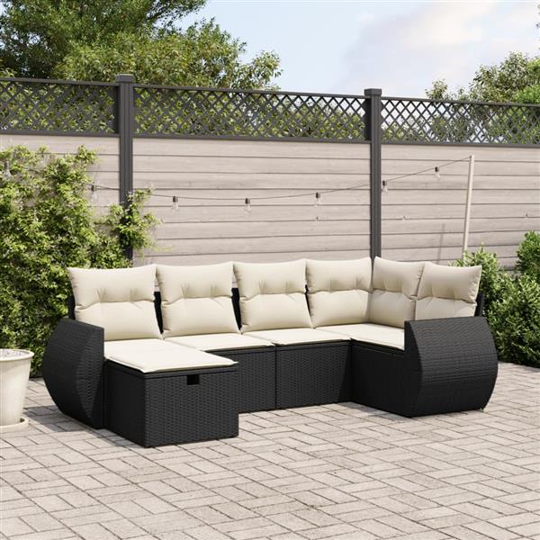 Grote foto vidaxl 6 delige loungeset met kussens poly rattan zwart tuin en terras tuinmeubelen