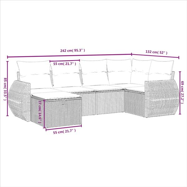 Grote foto vidaxl 6 delige loungeset met kussens poly rattan zwart tuin en terras tuinmeubelen