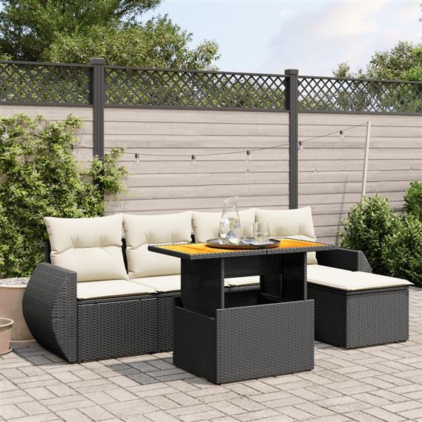 Grote foto vidaxl 6 delige loungeset met kussens poly rattan zwart tuin en terras tuinmeubelen