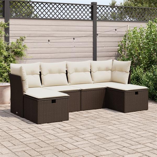 Grote foto vidaxl 6 delige loungeset met kussens poly rattan bruin tuin en terras tuinmeubelen