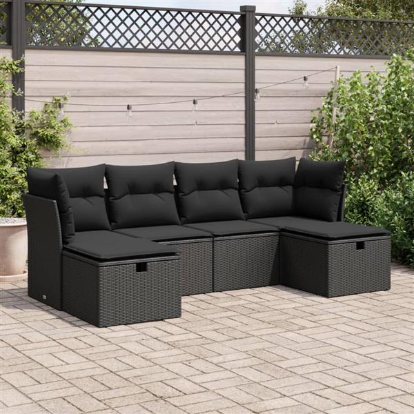 Grote foto vidaxl 6 delige loungeset met kussens poly rattan zwart tuin en terras tuinmeubelen