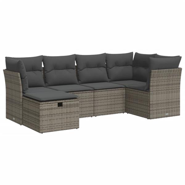 Grote foto vidaxl 6 delige loungeset met kussens poly rattan grijs tuin en terras tuinmeubelen