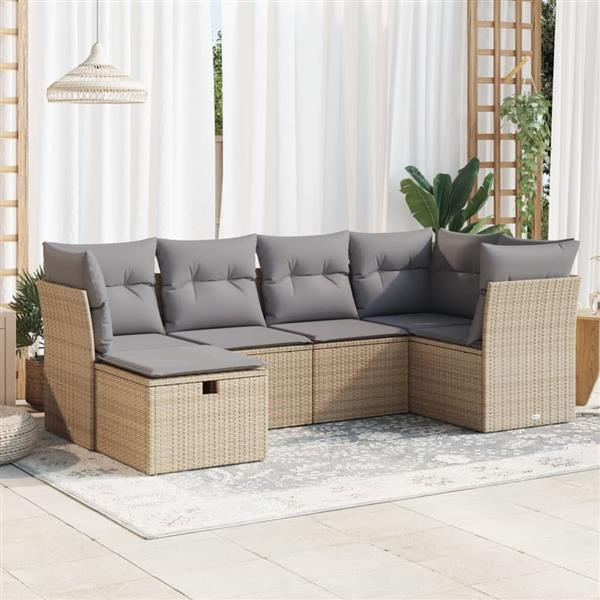 Grote foto vidaxl 6 delige loungeset met kussens poly rattan beige tuin en terras tuinmeubelen