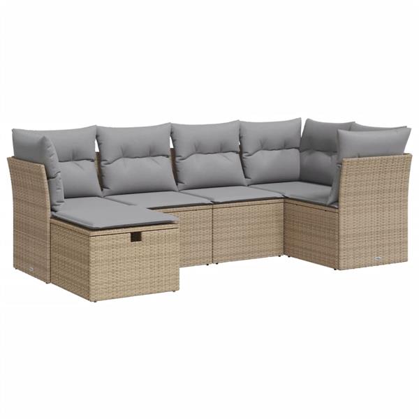 Grote foto vidaxl 6 delige loungeset met kussens poly rattan beige tuin en terras tuinmeubelen