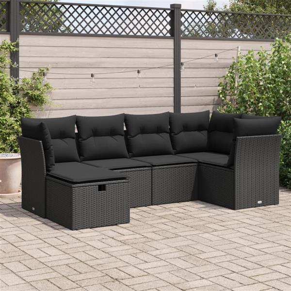 Grote foto vidaxl 6 delige loungeset met kussens poly rattan zwart tuin en terras tuinmeubelen