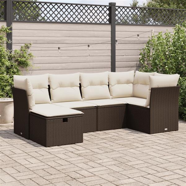 Grote foto vidaxl 6 delige loungeset met kussens poly rattan bruin tuin en terras tuinmeubelen