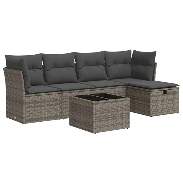 Grote foto vidaxl 6 delige loungeset met kussens poly rattan grijs tuin en terras tuinmeubelen