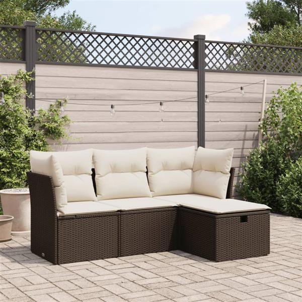 Grote foto vidaxl 4 delige loungeset met kussens poly rattan bruin tuin en terras tuinmeubelen