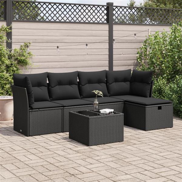 Grote foto vidaxl 6 delige loungeset met kussens poly rattan zwart tuin en terras tuinmeubelen