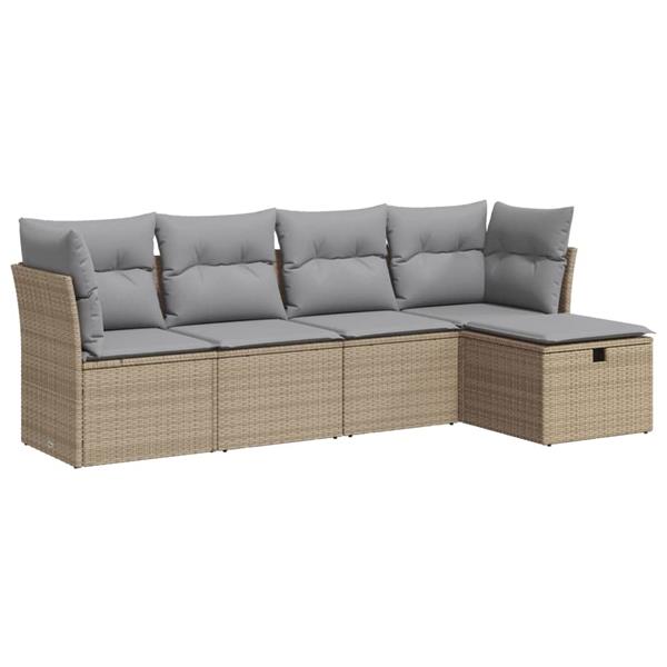 Grote foto vidaxl 5 delige loungeset met kussens poly rattan beige tuin en terras tuinmeubelen