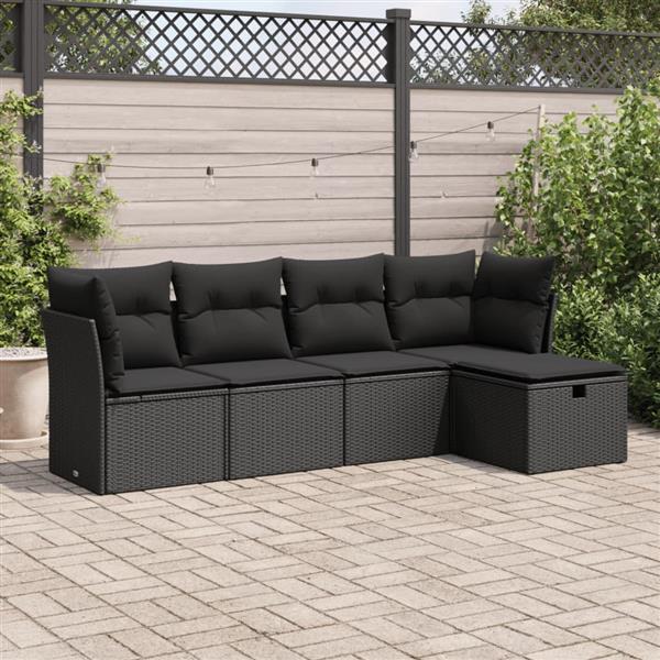 Grote foto vidaxl 5 delige loungeset met kussens poly rattan zwart tuin en terras tuinmeubelen