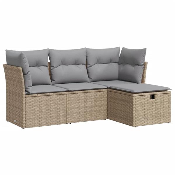 Grote foto vidaxl 4 delige loungeset met kussens poly rattan beige tuin en terras tuinmeubelen