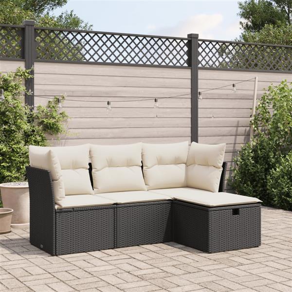 Grote foto vidaxl 4 delige loungeset met kussens poly rattan zwart tuin en terras tuinmeubelen