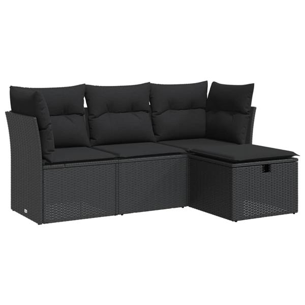 Grote foto vidaxl 4 delige loungeset met kussens poly rattan zwart tuin en terras tuinmeubelen