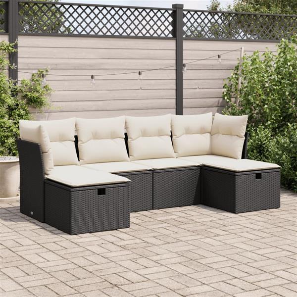 Grote foto vidaxl 6 delige loungeset met kussens poly rattan zwart tuin en terras tuinmeubelen