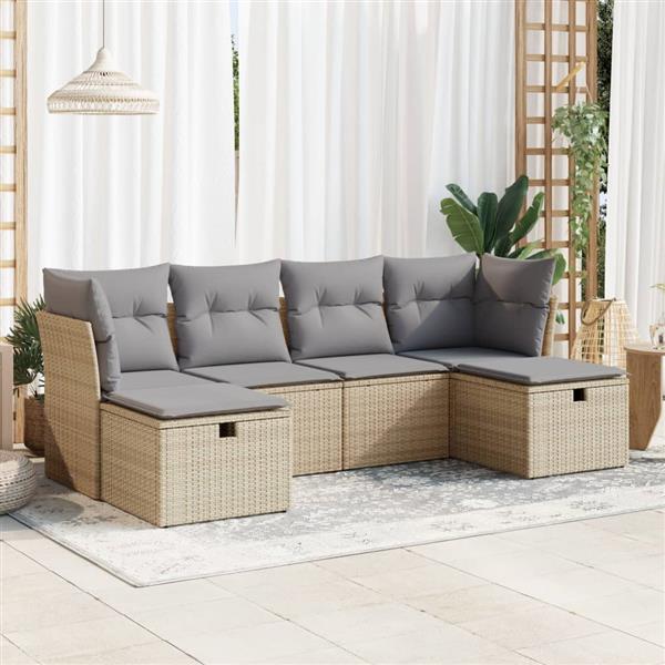 Grote foto vidaxl 6 delige loungeset met kussens poly rattan beige tuin en terras tuinmeubelen