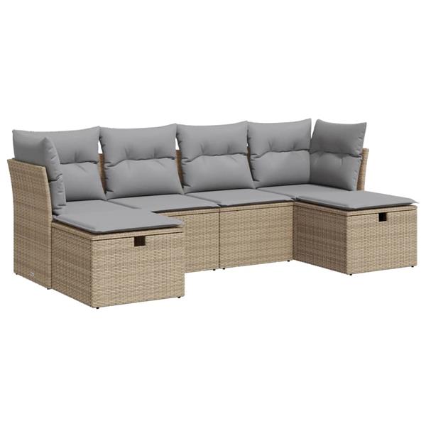 Grote foto vidaxl 6 delige loungeset met kussens poly rattan beige tuin en terras tuinmeubelen