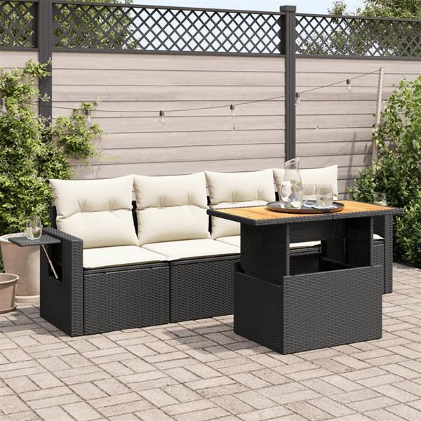 Grote foto vidaxl 5 delige loungeset met kussens poly rattan zwart tuin en terras tuinmeubelen