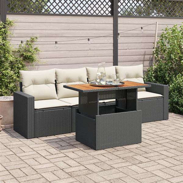 Grote foto vidaxl 5 delige loungeset met kussens poly rattan zwart tuin en terras tuinmeubelen