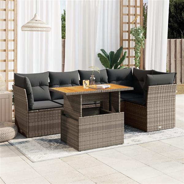 Grote foto vidaxl 6 delige loungeset met kussens poly rattan grijs tuin en terras tuinmeubelen