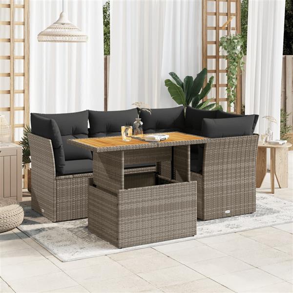 Grote foto vidaxl 5 delige loungeset met kussens poly rattan grijs tuin en terras tuinmeubelen