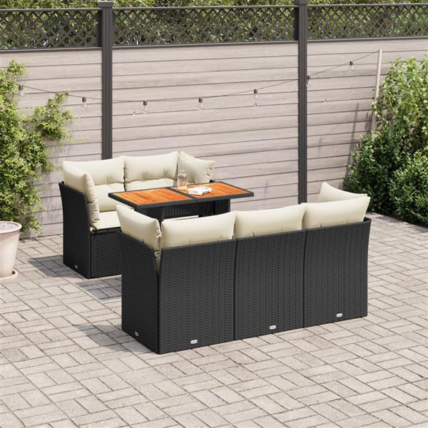 Grote foto vidaxl 6 delige loungeset met kussens poly rattan zwart tuin en terras tuinmeubelen