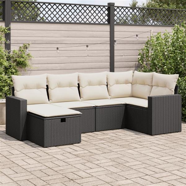 Grote foto vidaxl 6 delige loungeset met kussens poly rattan zwart tuin en terras tuinmeubelen