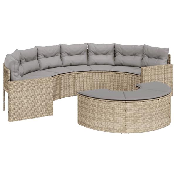 Grote foto vidaxl tuinbank met kussens halfrond poly rattan beige tuin en terras tuinmeubelen