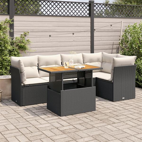 Grote foto vidaxl 6 delige loungeset met kussens poly rattan zwart tuin en terras tuinmeubelen