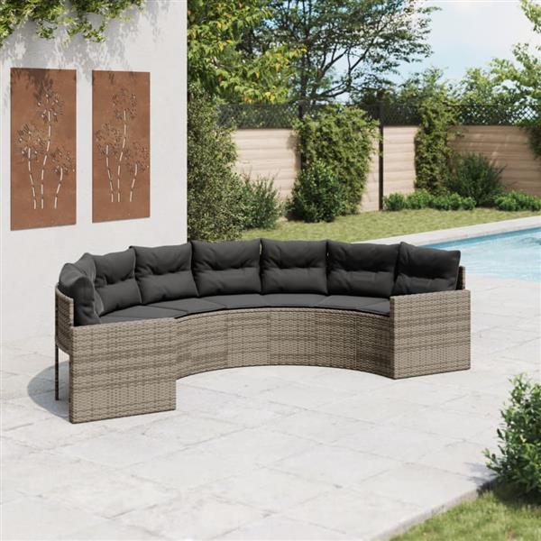 Grote foto vidaxl tuinbank met kussens halfrond poly rattan grijs tuin en terras tuinmeubelen