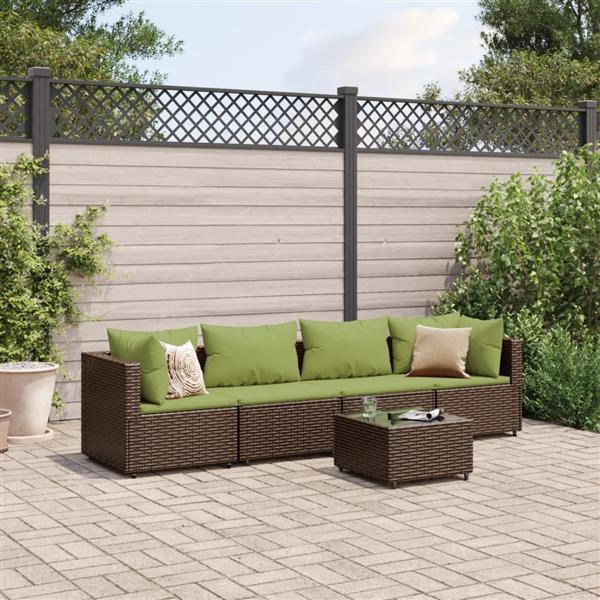 Grote foto vidaxl 5 delige loungeset met kussens poly rattan bruin tuin en terras tuinmeubelen