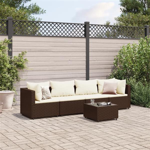 Grote foto vidaxl 5 delige loungeset met kussens poly rattan bruin tuin en terras tuinmeubelen