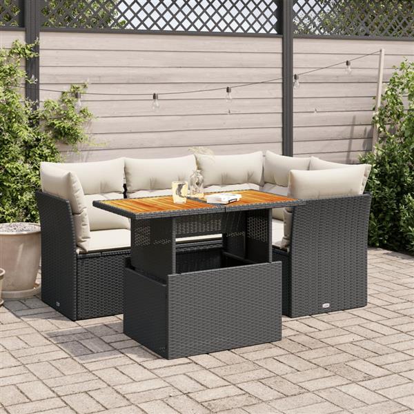 Grote foto vidaxl 5 delige loungeset met kussens poly rattan zwart tuin en terras tuinmeubelen