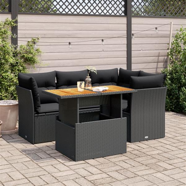 Grote foto vidaxl 5 delige loungeset met kussens poly rattan zwart tuin en terras tuinmeubelen