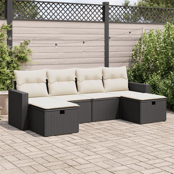 Grote foto vidaxl 6 delige loungeset met kussens poly rattan zwart tuin en terras tuinmeubelen