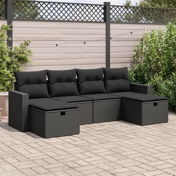 Grote foto vidaxl 6 delige loungeset met kussens poly rattan zwart tuin en terras tuinmeubelen